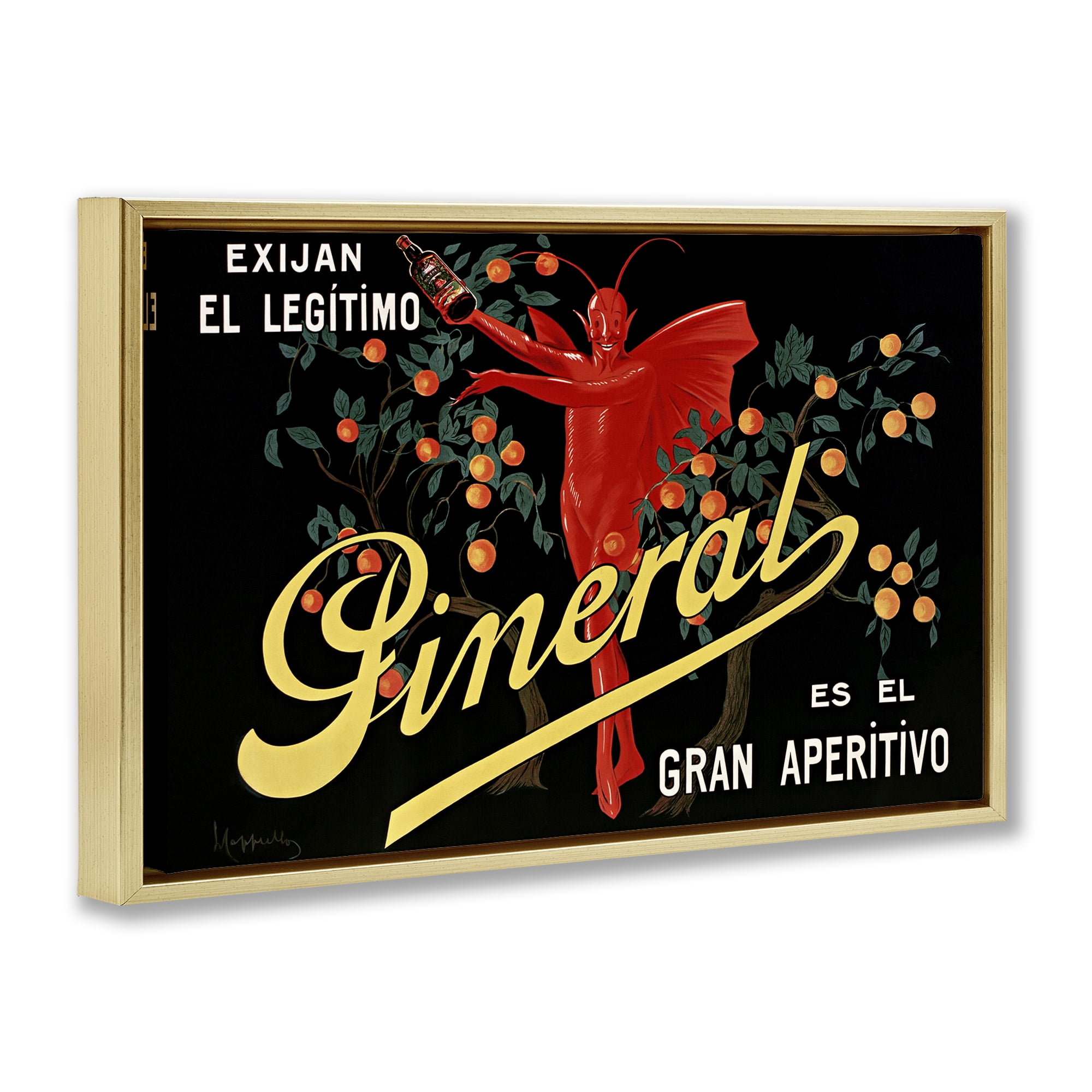 Stupell Industries Aperitif Poster with Character Gold Framed Floater Canvas Wall Art, design by Leonetto Cappiello