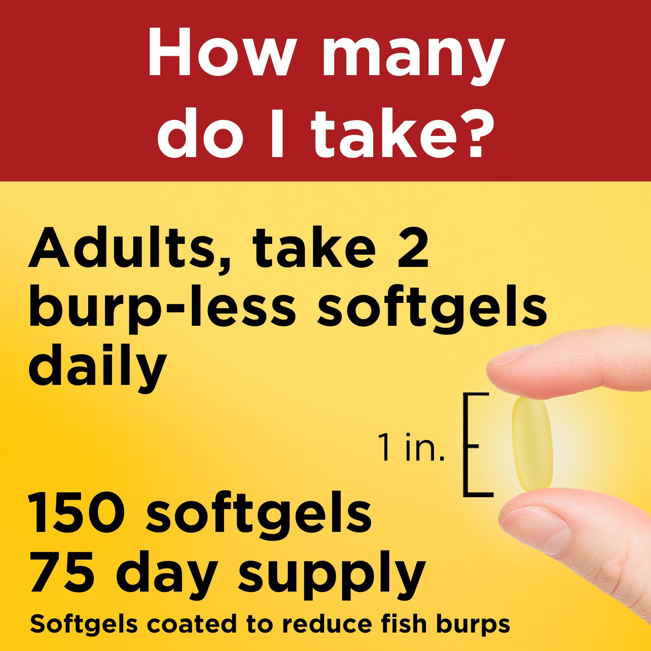 Nature Made Burp Less Fish Oil 2000 mg Per Serving Softgels, Omega 3 Fish Oil Supplements, 150 Count