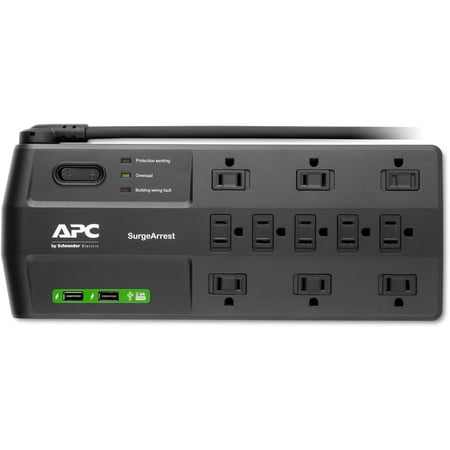 APC Surge Protector with USB Ports, P11U2MP10, 2880 Joule, 8' Cord, Flat Plug, 11 Outlet Power Strip