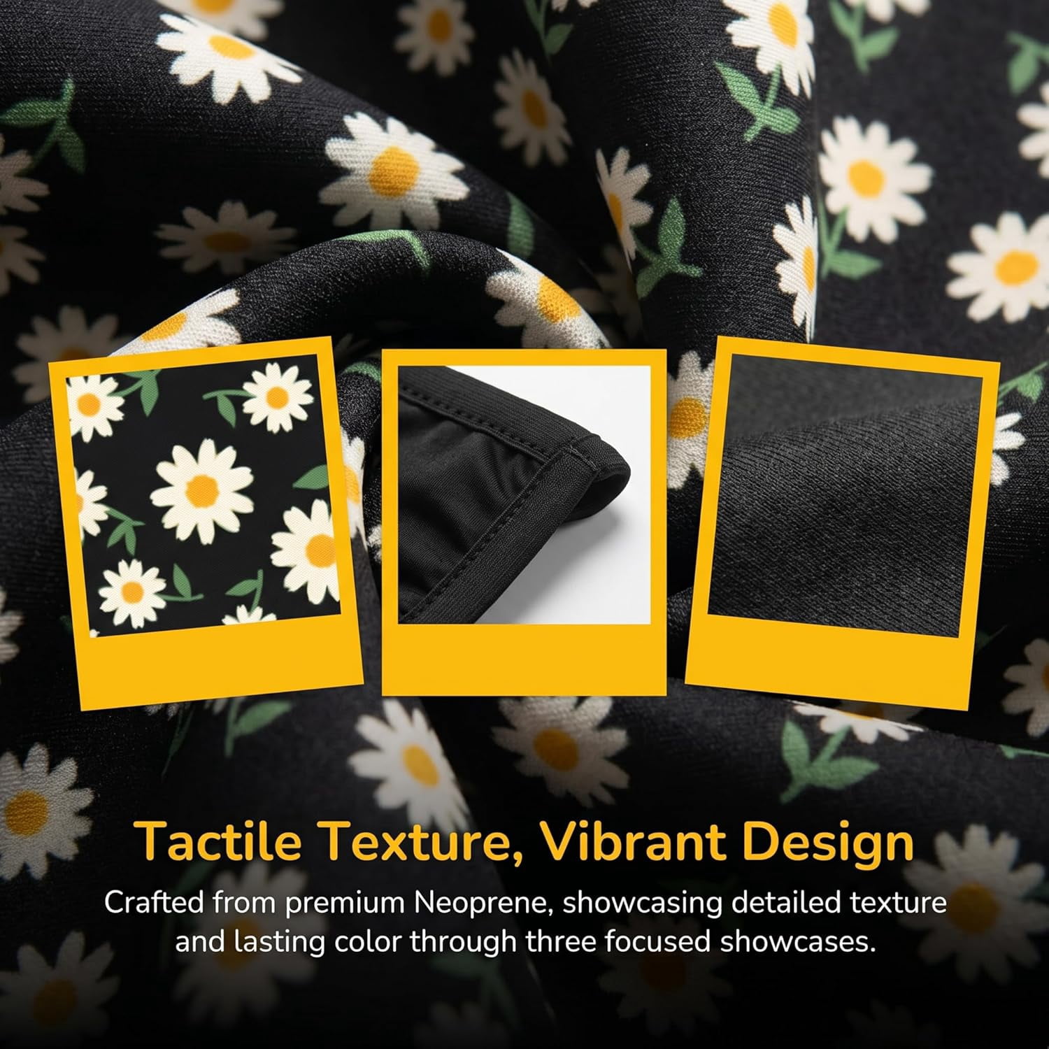 Daisy Flower Steering Wheel Cover for Women - Cute Anti-Slip Breathable Universal 14-15 Inch Car Wheel Cover with 2 Matching Coasters Set, Soft Comfort Grip Accessories