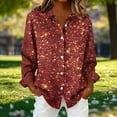 thumbnail image 2 of Sexlip Women Button Down V Neck Tops Dressy Casual Long Sleeve Lapel Collar Work Business Blouse Fashion Printed Vacation Shirt Red S, 2 of 6