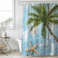 thumbnail image 4 of Coastal Beach Blue Bathroom Shower Curtains with 12 Hooks Polyester Waterproof Shower Curtain for Stalls and Bathtubs Tropical Coconut Tree Vintage Wood Grain Decorative Bathroom Curtain 36x78 Inches, 4 of 8