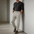 thumbnail image 3 of Men's Straight Leg Sweatpants Drawstring Elastic Waist Fleece Lined Pants Thicken Fall Winter Thermal Trousers,Loose Daily Casual Athletic Pants,with Side Pockets, 3 of 7