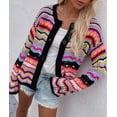 thumbnail image 5 of HLSOHJP Women's Rainbow Knitted Cardigan Sweater Long Sleeve Multicolor Striped Sweater Jumpers Open Front Jacket, 5 of 7