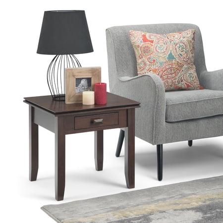 Simpli Home Artisan Wood 21 Square Transitional End Side Table in Tobacco Brown