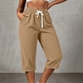 thumbnail image 5 of Ruimatai Women Capri Cropped Pants High Waist Drawstring Elastic Waistband Side Pockets Ribbed Textured Loose Casual Summer Trousers, 5 of 9