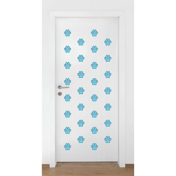 Animal Wall Decal Delicate Blue Coloured and Dotted Paw Prints Bedroom Wall Decal for Children Dog Cute Themed Room Decal - Size: 18 In x 15 In