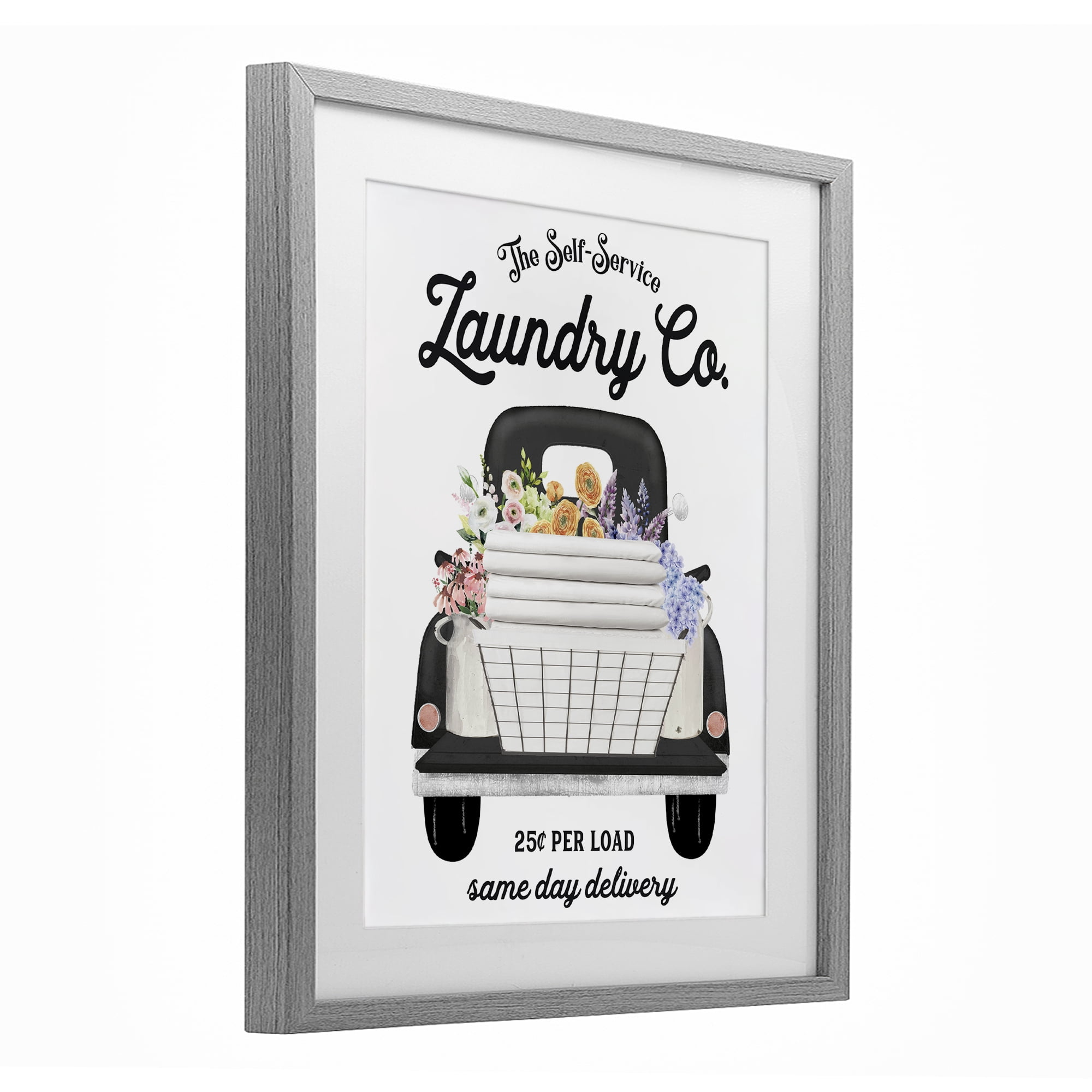 Laundry Service Truck Gray Framed Print Under Glass, design by Lettered and Lined