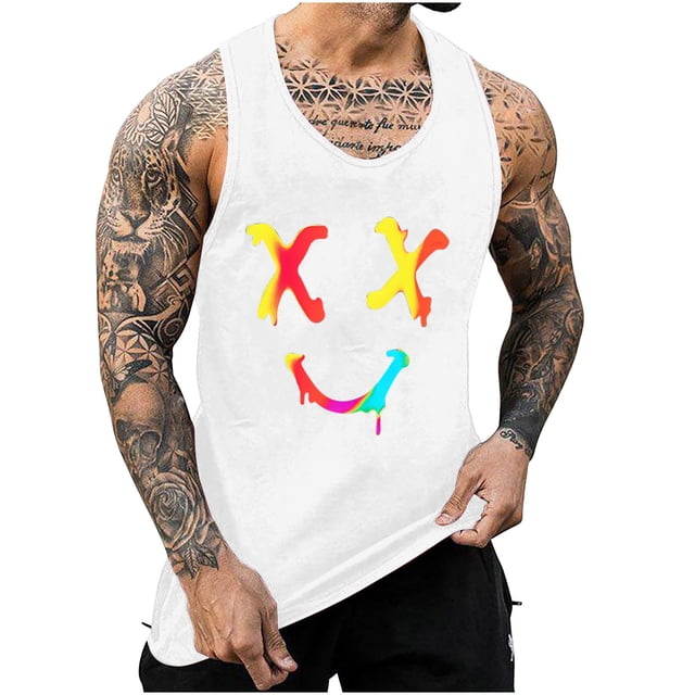 Camisetas de Tanque de los Hombres Tanque de los Hombres Incolor Gradiente de Impresión Cuello Redondo Correa Delgada Fuga Atrás Regular Casual Deportes Blusas de Tanque