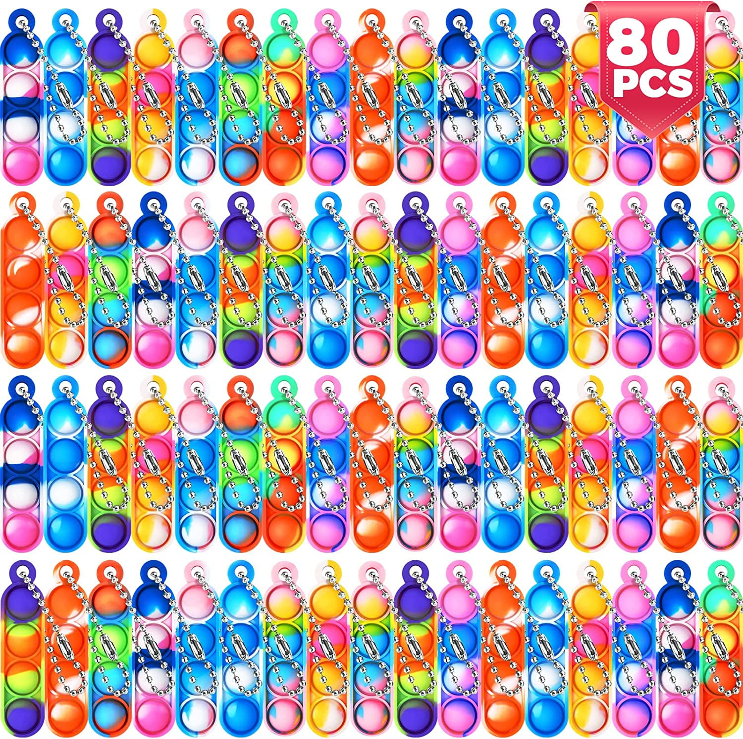 80 Pcs Mini Pop Its Keychain Fidget Toys Pack Bulk Party Favors for