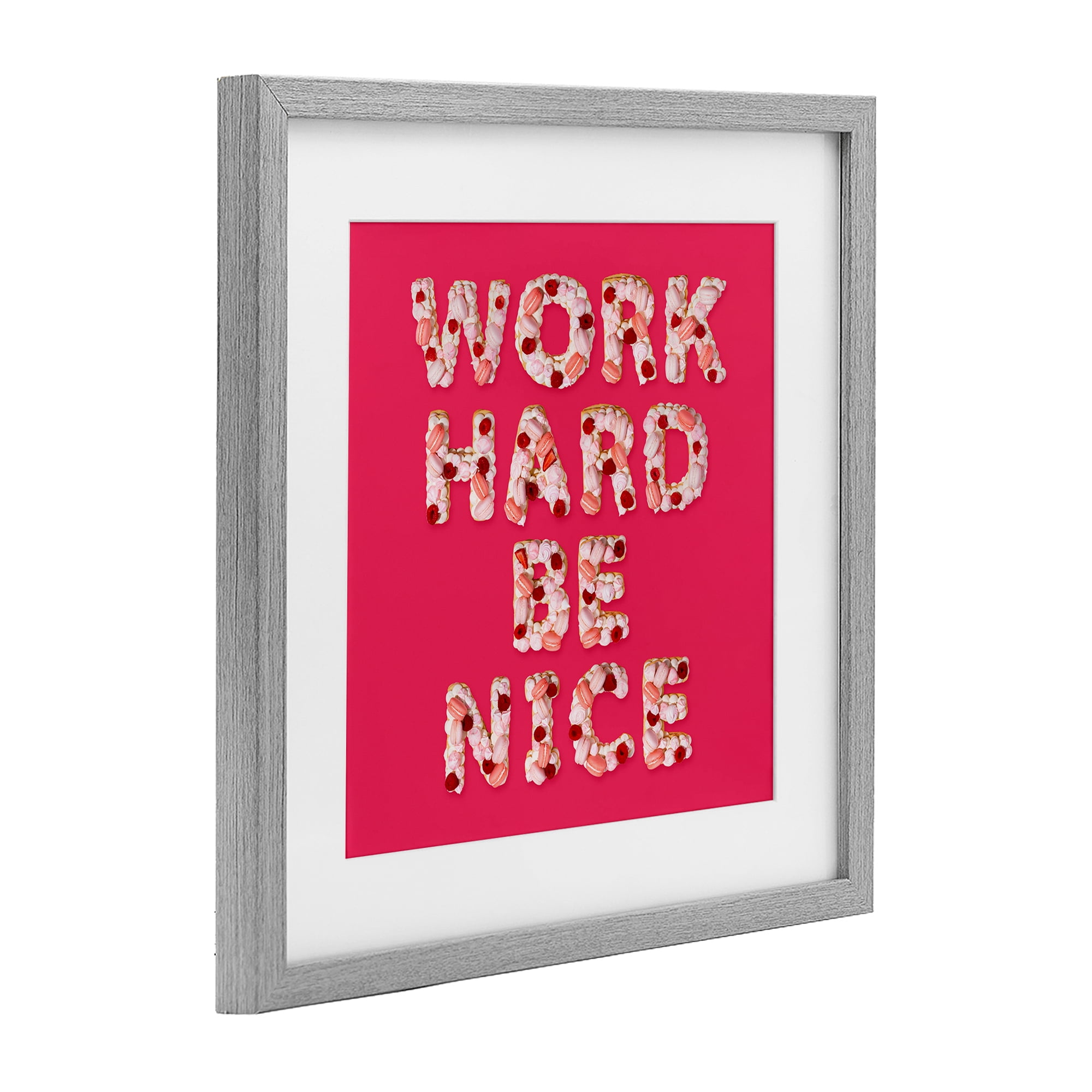 Work Hard Be Nice Gray Framed Print Under Glass, design by LISH Creative