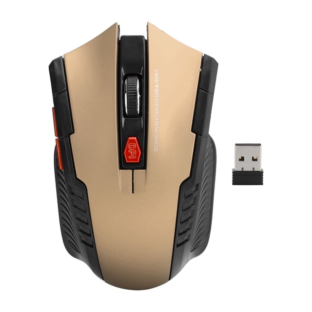 Ratón inalámbrico 2,4G, dispositivo externo de ordenador óptico ajustable de 3 niveles con receptor USB, color dorado