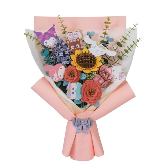Hands Craft Hello Kitty Bouquet 3D Wooden Puzzle Kit | DIY Floral Model | Arts & Crafts for Adults & Kids | Creative Hobby Kits | Hello Kitty Characters | Wood Building Set | Lovel