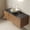48''Bowl White Stone Vessel, variant on LHKJ 48in Black Stone Countertop, Brown Oak Cabinet, No Basin