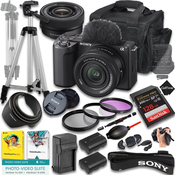 Sony ZV-E10 II Mirrorless Camera International Version w/ 16-50mm Lens   128GB   Extra Battery   Case   Tripod (19-Pc Bundle)