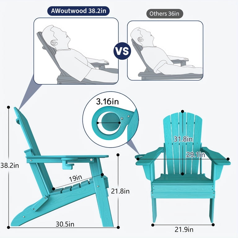 Awoutwood Folding Adirondack Chair, Weather-Resistant Plastic