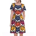 thumbnail image 1 of Balery Fox Face Vestidos sueltos de manga corta para mujer, vestidos de verano 2025, vestidos casuales de corte A con vuelo., 1 of 6