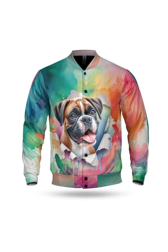Funny Watercolor Adorable Boxer Peeking Through Torn Paper Effect All Over Print 3D Baseball Jacket Boxers Dog Lover Gifts Idea Bomber Jacket Softball - 00026