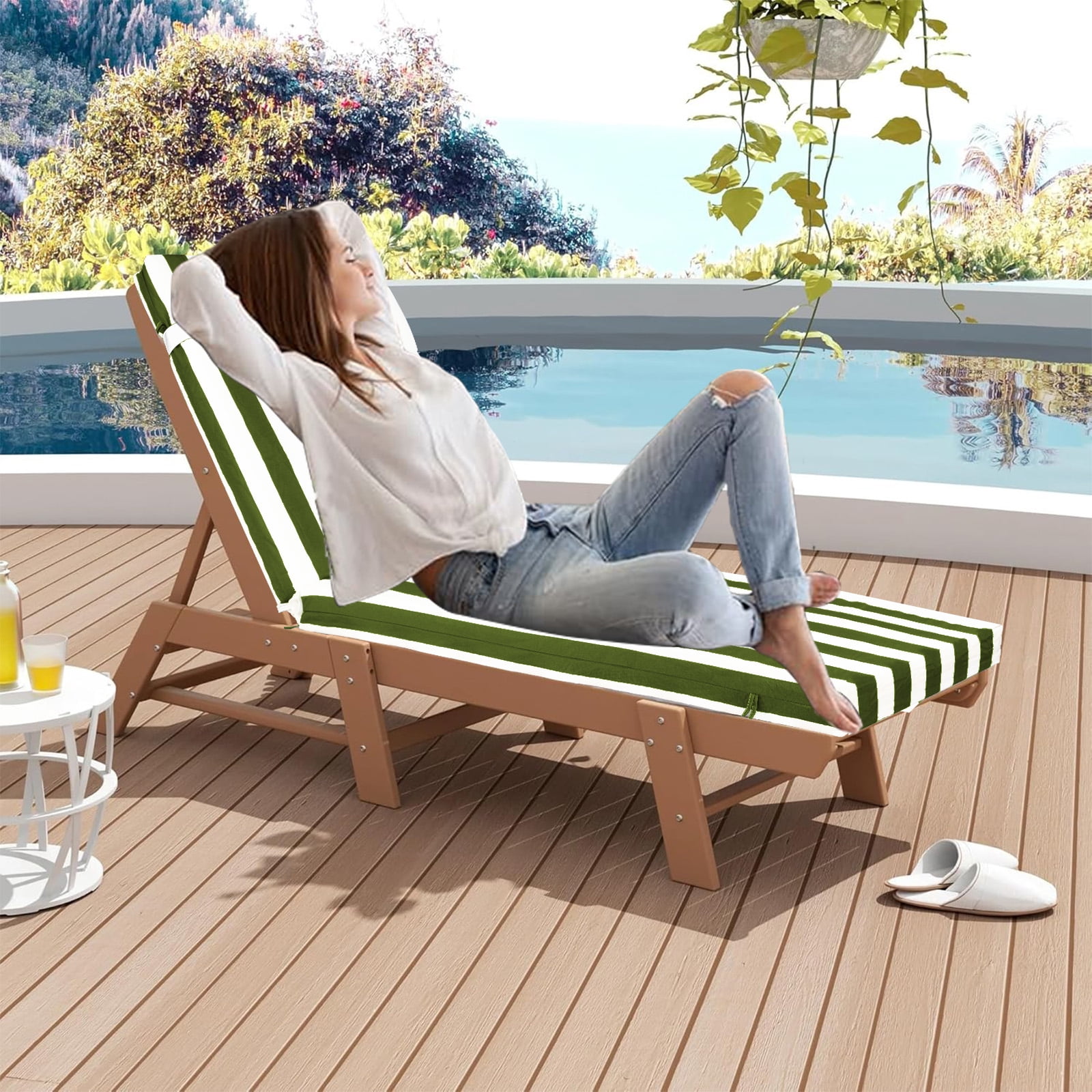 SDJPOI Outdoor Chaise Lounge Cushions, Patio Chaise Cushion with Headres for Pool Sand Beach