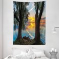 thumbnail image 1 of Willow Tree Tapestry, Dramatic Scenery Nature View Sunrise over the Lake Reflection on the Water, Wall Hanging for Bedroom Living Room Dorm Decor, 60"W X 80"L, Multicolor, by Ambesonne, 1 of 2