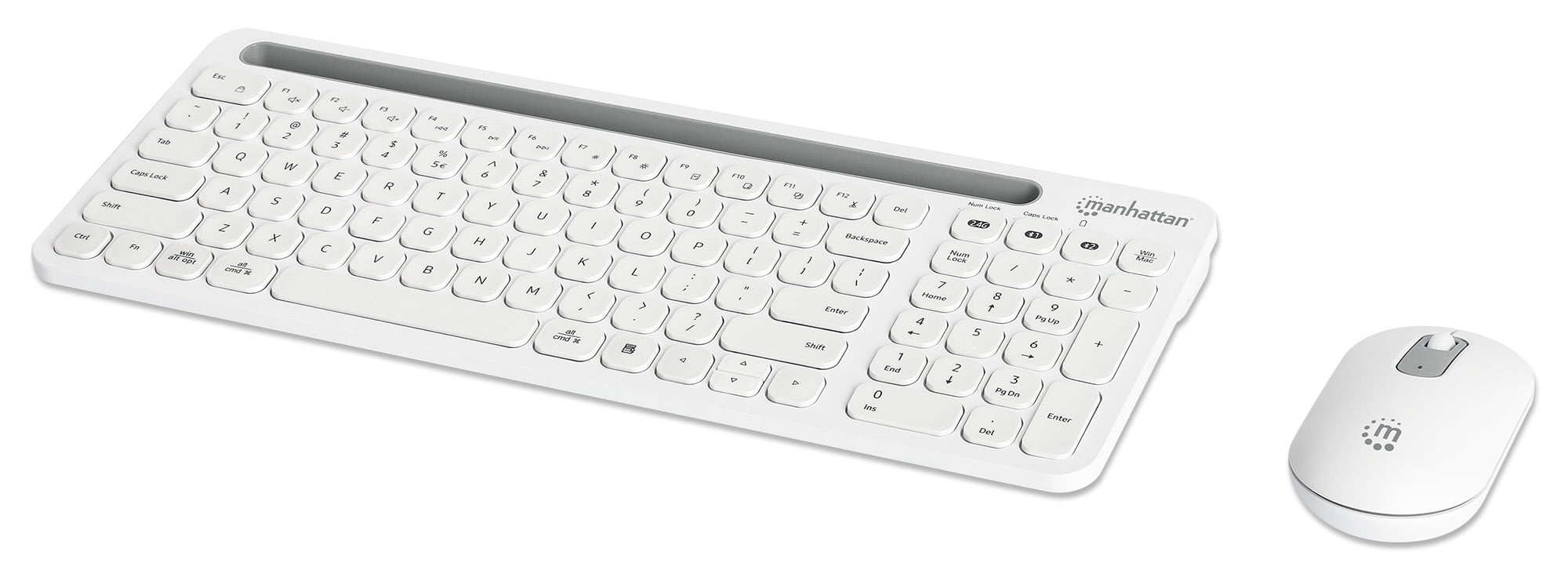 Manhattan Dual-Mode Wireless Keyboard and Mouse Combo Set, 2.4 Ghz and Bluetooth,  Ambidextrous Optical Mouse, White