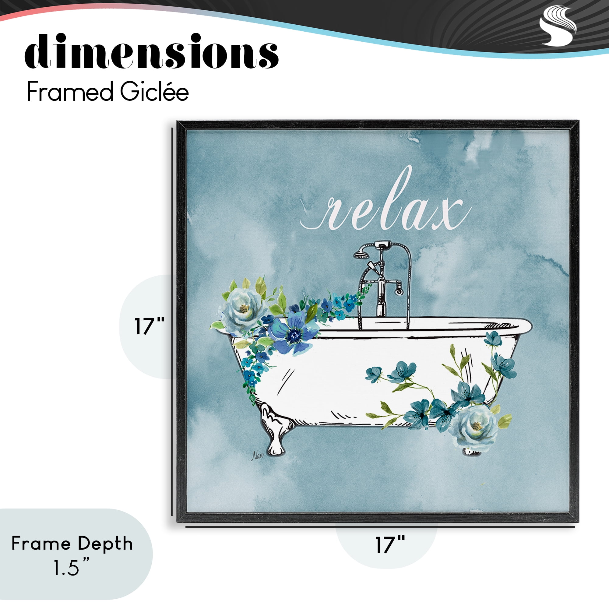 Stupell Industries Floral Bathroom Rules Relax Black Framed Giclee Art, design by Nan