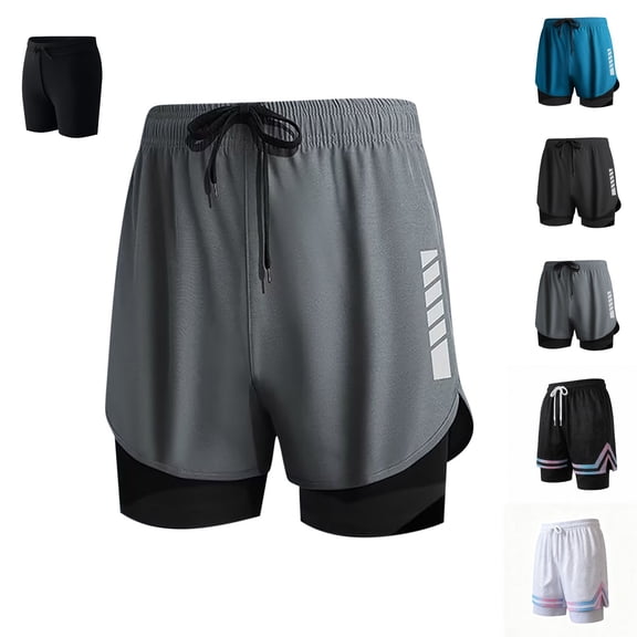 hoksml Men's 2-in-1 Running Shorts Quick Dry Athletic Shorts with Reflective Strips and Built-in Liner for Gym Workout and Training