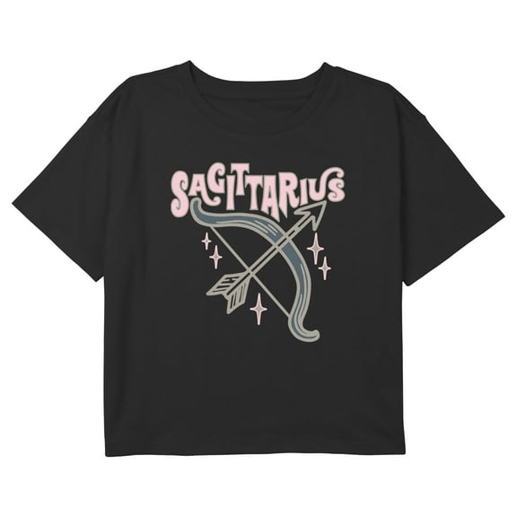 Girl's Lost Gods Zodiac Sagittarius Art Symbol Graphic Cropped T-Shirt Black Large