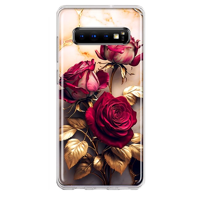MUNDAZE Samsung Galaxy S10 Plus Romantic Elegant Gold Marble Red Roses Double Layer Phone Case Cover