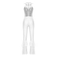thumbnail image 2 of TSSOE Women's Shiny Sequins Collar Zipper Tiered Bell-Bottom Bodysuit Lady Disco Retro Jumpsuit Dance Bodysuit Silver 4XL, 2 of 5
