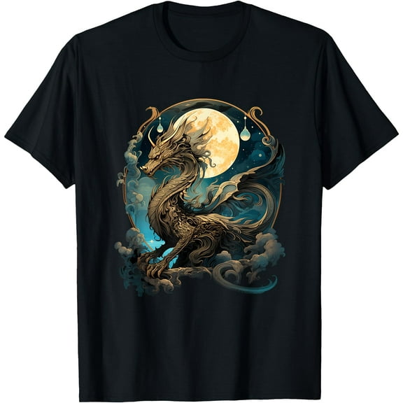 Beautiful Lunar Gold Dragon Floral Art Noveau Unisex T-Shirt for Men Women Kids Toddler