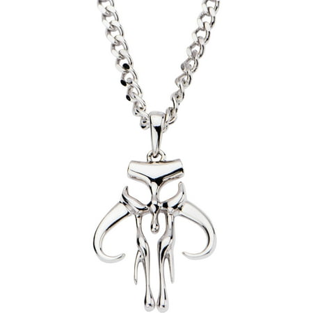 Star Wars 925 Sterling Silver Mandalorian Cut-Out Pendant, 24 Chain