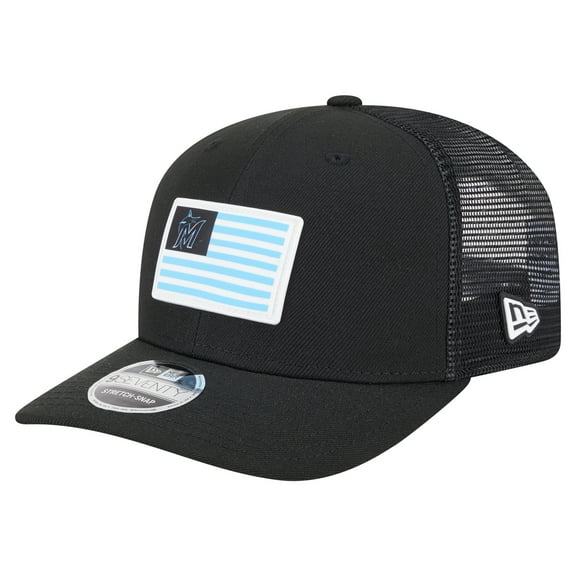 Men's New Era Black Miami Marlins Flag 9SEVENTY Stretch-Snap Hat