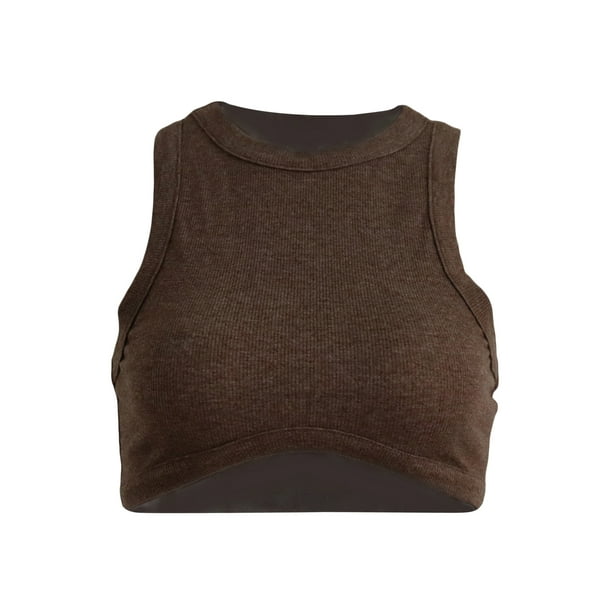 VISgogo Mujeres Verano Casual Tank Tops, Color Sólido Cuello Redondo Slim-Fit Sin Mangas Crop Tops VISgogo moda