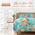 thumbnail image 6 of Ocean Octopus Bedding Duvet Cover Set Queen Size 4 Pieces Marine Life Coral Starfish Retro Bedding Set with Zipper Closure, 1 Comforter Cover 90x92 Inches 1 Flat Sheet & 2 Pillow Cases, 6 of 7