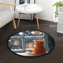 36.2 Inch Round Floor Mat Cat by The Window Carpet Decor Rug for Living Room Bedroom