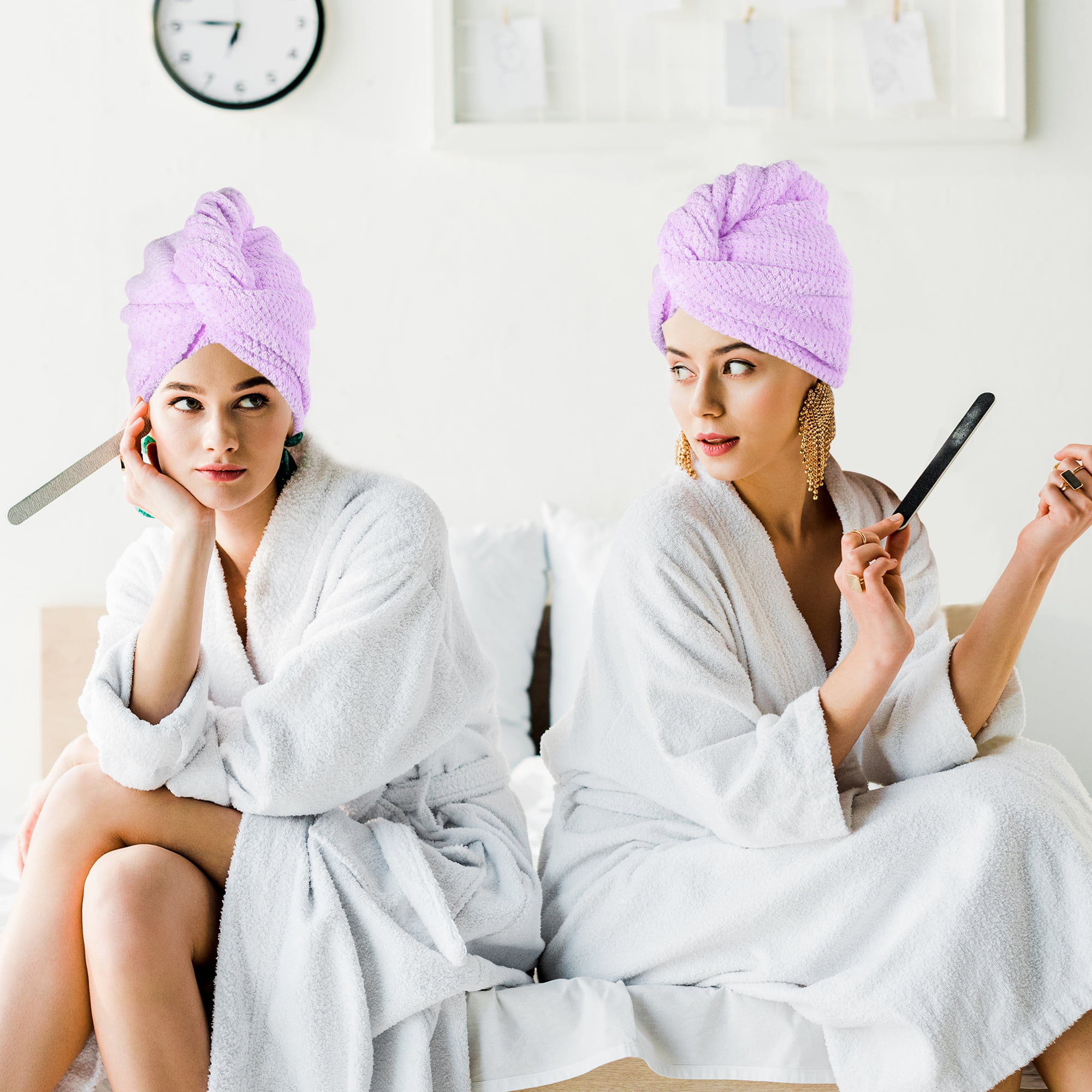 Unique Bargains 2 Pcs Soft Hair Towel Coral Fleece for Wet Long Hair Purple