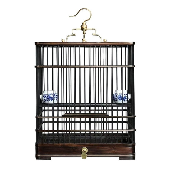 Square Wooden Birdcage with Metal Hook Hangable Portable Breathable Pull-Out Tray