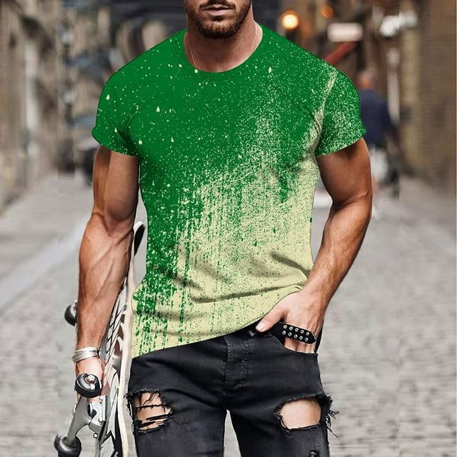 Qertyioot T-shirt à Manches Courtes Imprimé pour Hommes Col Rond Mode Décontractée Manches Courtes Liquidation