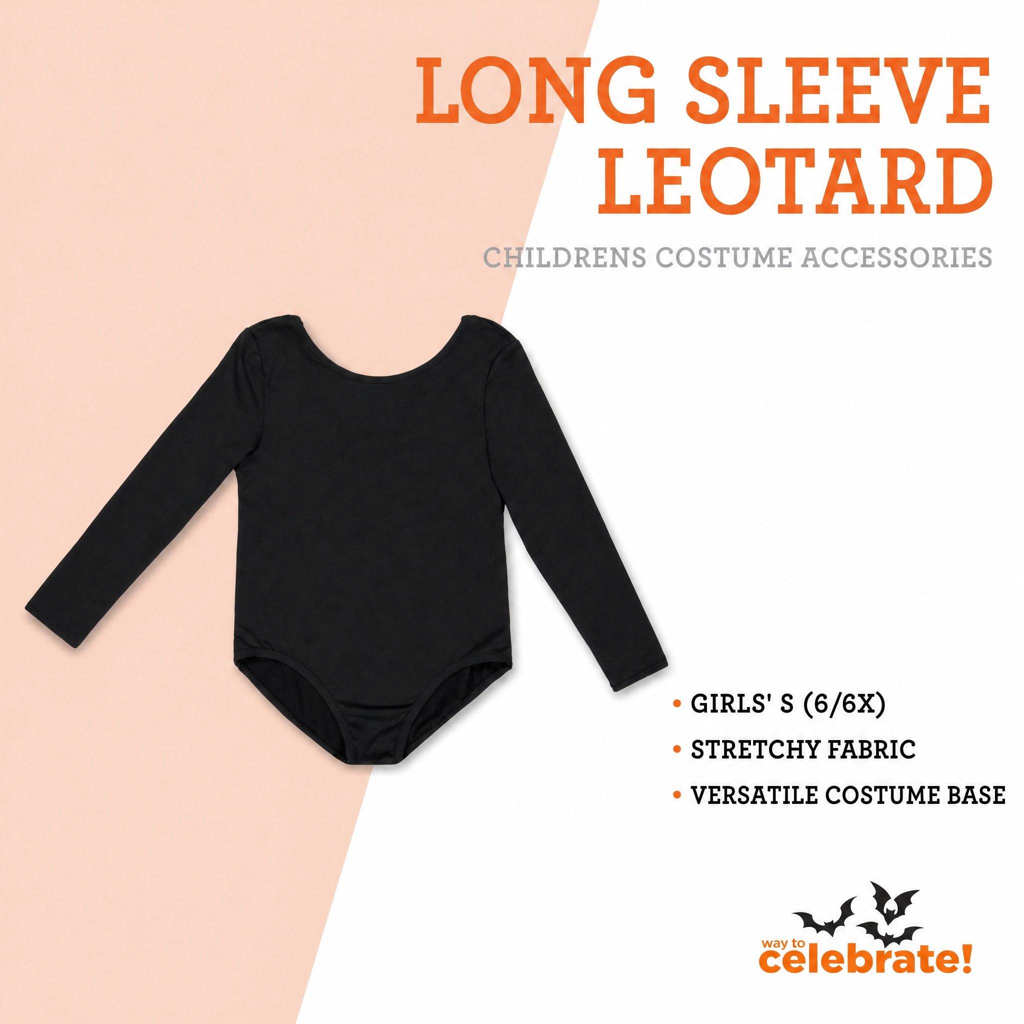 Long Sleeve Leotard Costume Accessory for Children, Black, S (6/6X), Halloween by Way To Celebrate