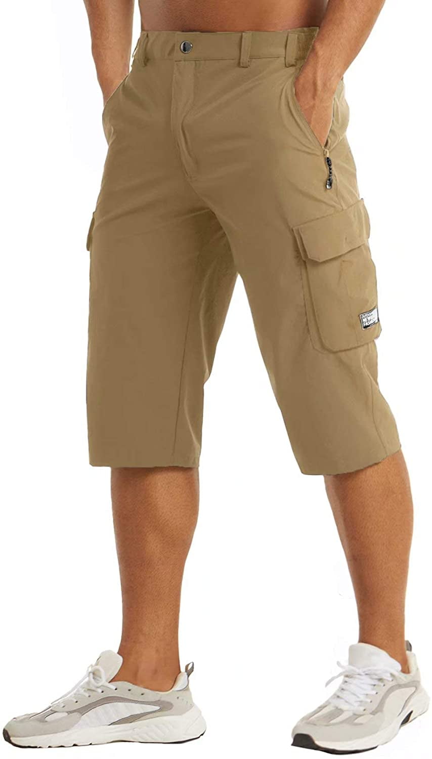 MAGCOMSEN Men's Workout Gym Hiking Shorts Quick Dry 3/4 Capri Pants Zipper Pockets Athletic Running Shorts 