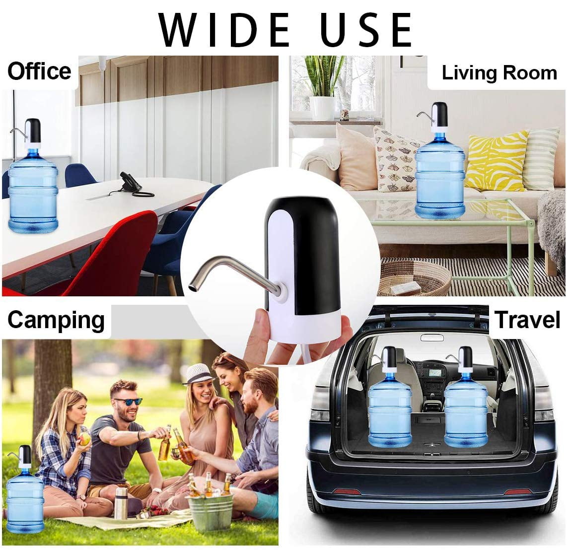 5 Gallon Water Dispenser - Water Bottle Pump with Reusable Caps for Screw Top or Crown Tops, USB Charging Water Jug Dispenser for Universal 2-5 Gallon Bottle Little Squirrel