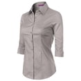 thumbnail image 3 of Made by Olivia Women's 3/4 Sleeve Stretchy Button Down Collar Office Formal Casual Blouse Shirts Top Grey 4XL, 3 of 5