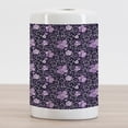 thumbnail image 2 of Floral Ceramic Toothbrush Holder, Butterfly Silhouettes with Plant Flower Patterned Design Swirls Curves, Decorative Versatile Countertop for Bathroom, 4.5" X 2.7", Lilac Dark Purple White, 2 of 4