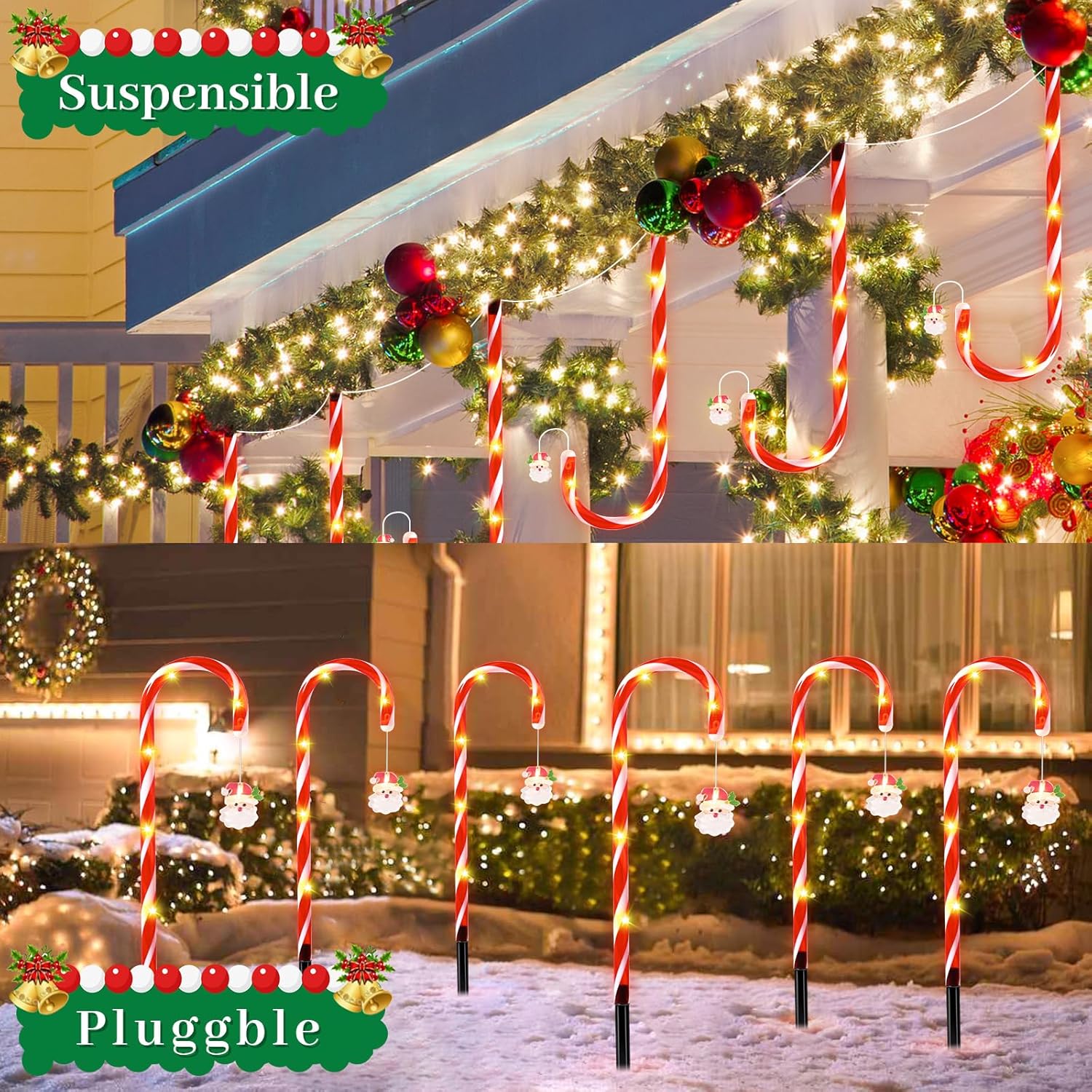 Ktinnead 24 Pack Solar Candy Cane Lights with Stars,Waterproof Pathway Stake Christmas Lights with 8 Colorful Lighting Modes,LED Landscape Lights for Outside Yard Walkway Garden Christmas Decorations