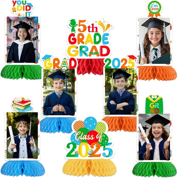 JOYMEMO 8Pcs 5th Grade Graduation Decorations Honeycomb Centerpieces, Fifth Grade Graduation Decorations for Table, I’m Done You Did It for Elementary School Graduation Decorations Class of 2025