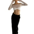 thumbnail image 4 of Women Y2k Flared Long Sleeve Off-shoulder Crop Tops See-through Mesh T-shirt Aesthetic Streetwear, 4 of 6