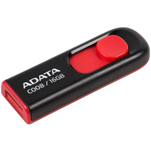 Unidad Flash USB 2.0 Adata C008 de 16 GB. Color Negro/Rojo. Adata AC008-16G-RKD