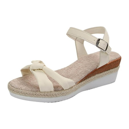 

RUICUW Plus Size Fashion Women s Wedge Sandals Solid Color Bow Sandals