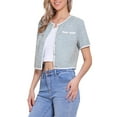 thumbnail image 4 of INSPIRE CHIC Short Sleeve Tweed Jacket for Women's Collarless Crew Neck Button Front Top Cropped Cardigan M Blue, 4 of 6